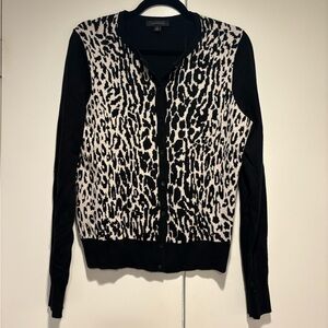Ann Taylor Black and Cream Animal Print Cardigan